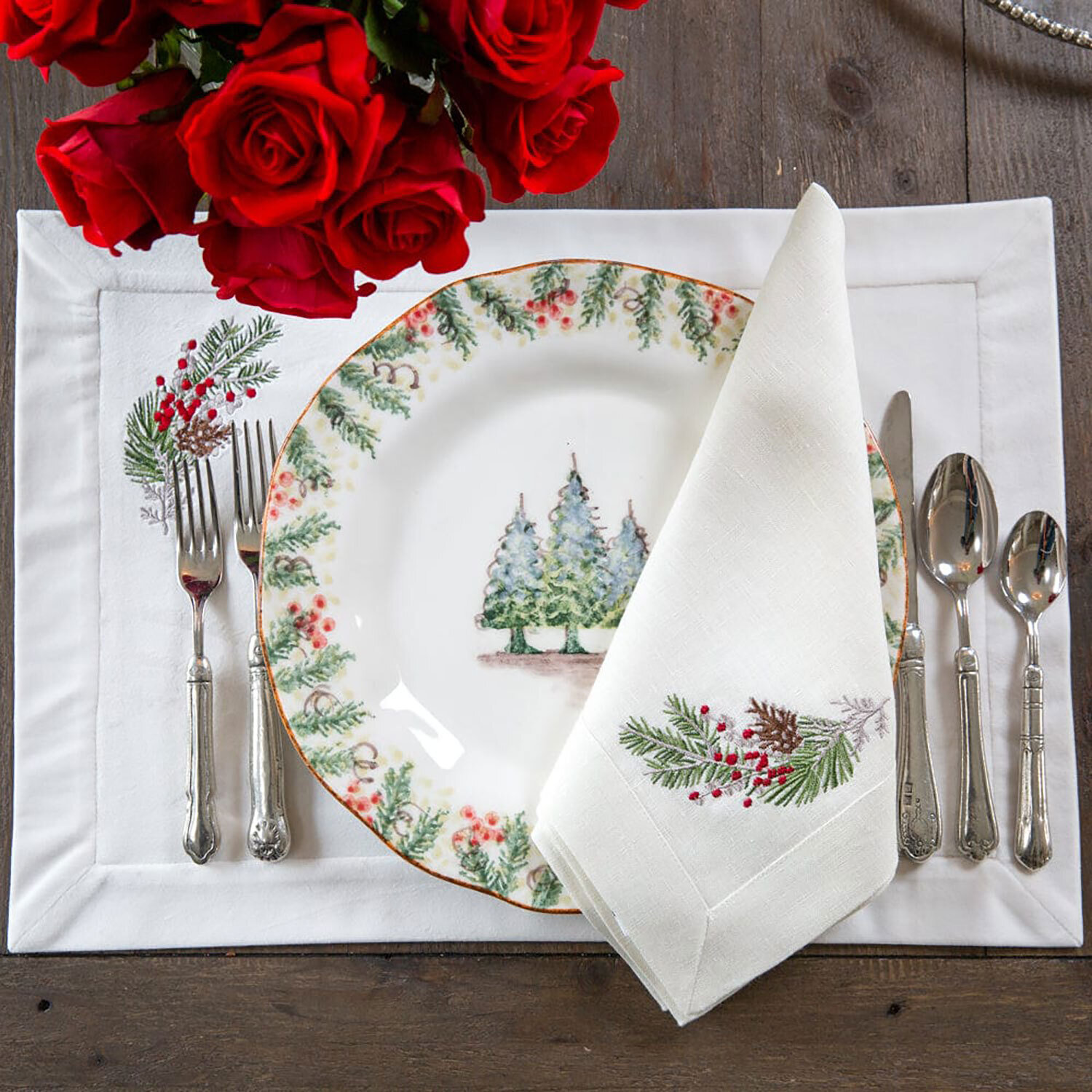 Crown Natale Sprig Linen Placemat Cream Set of 8 P670