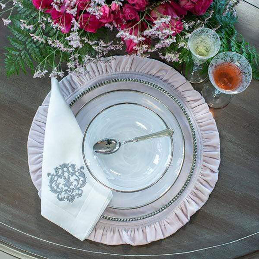 Crown Velvet Round Placemat with Ruffle Dusty Pink Set of 8 P826