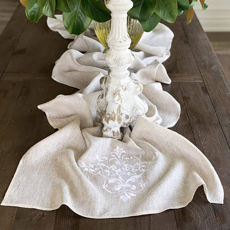 Crown Victorian Scarf Table Runner 108 Inch Wide White R285