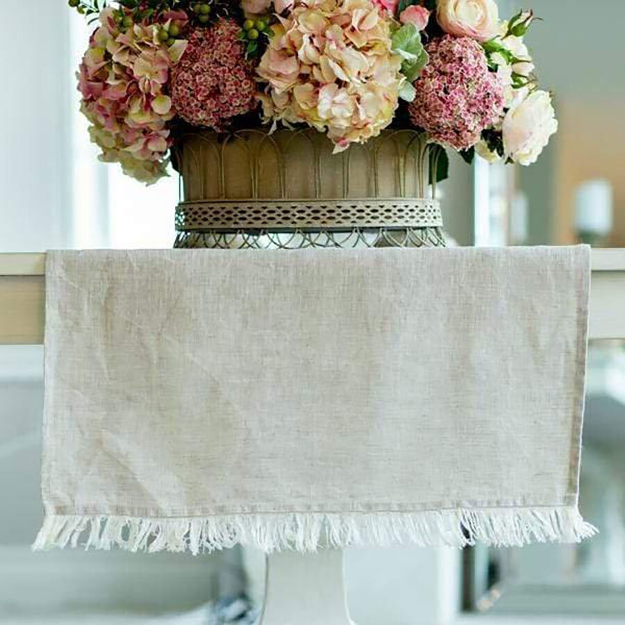 Crown Tuscan Linen Runner with Fringe 70 Inch Wide Flax R295