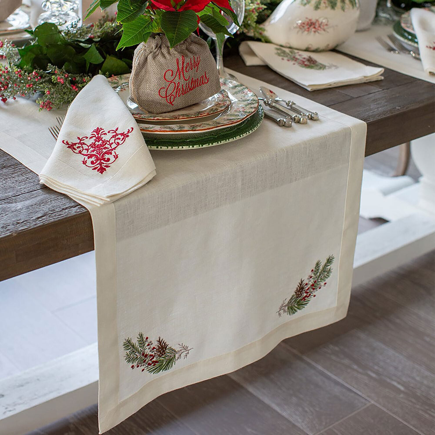 Crown Natale Table Runner 108 Inch Wide Cream R672