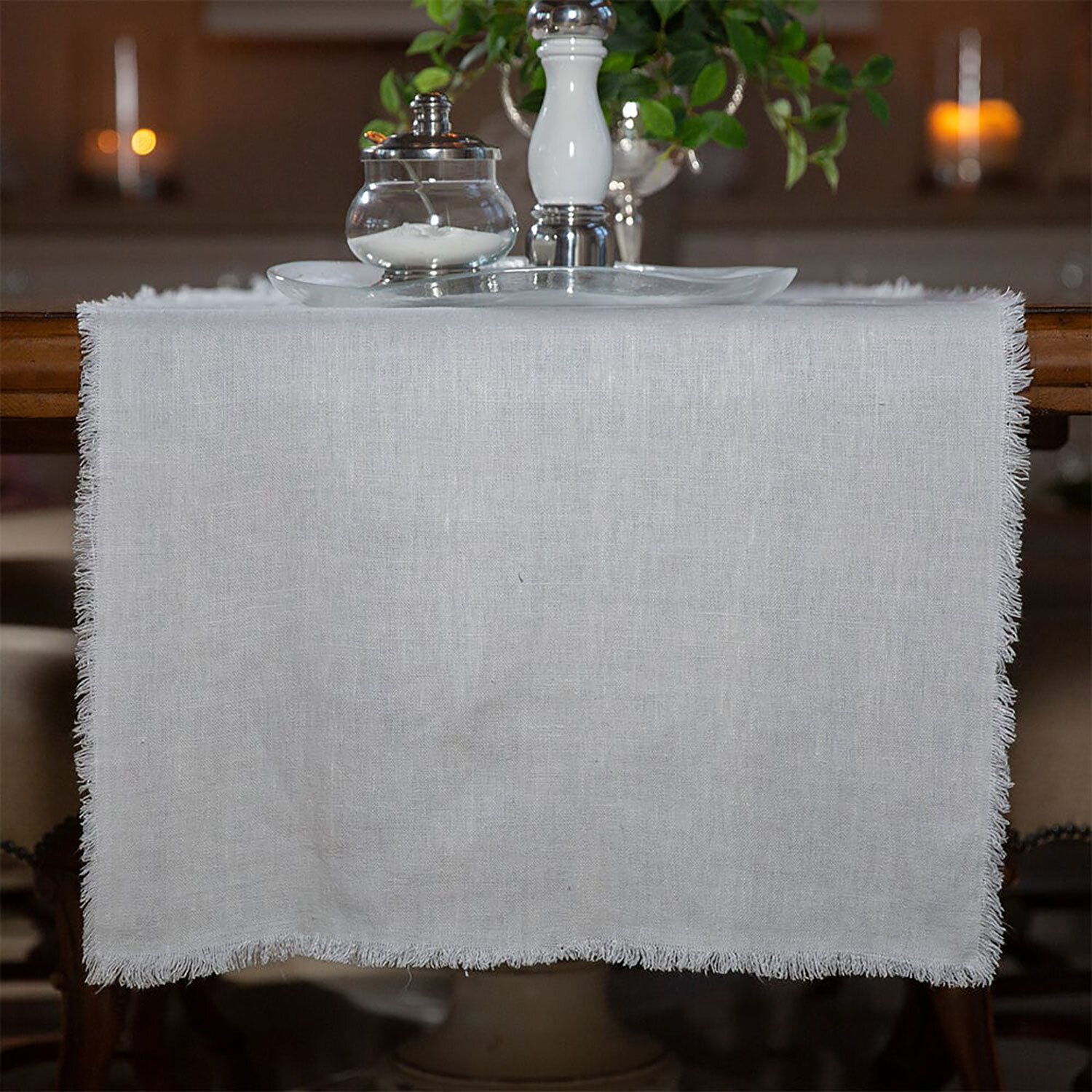 Crown Provence Linen Runner with Fringe 70 Inch Wide Off White R891