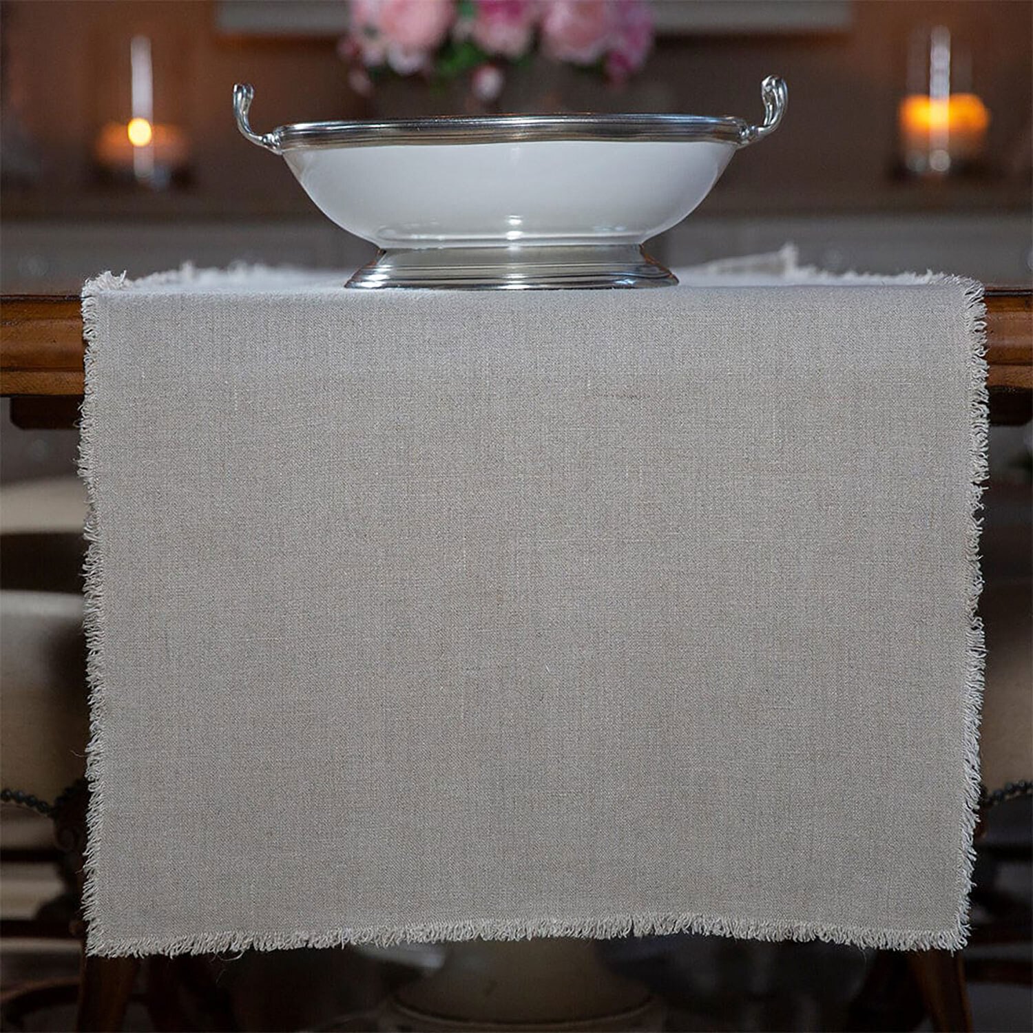 Crown Provence Linen Runner with Fringe 90 Inch Wide Natural R894