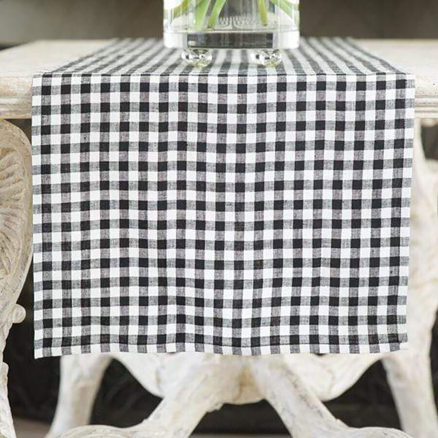 Crown Black Checkered Linen Table Runner 90 Inch Wide Black R991