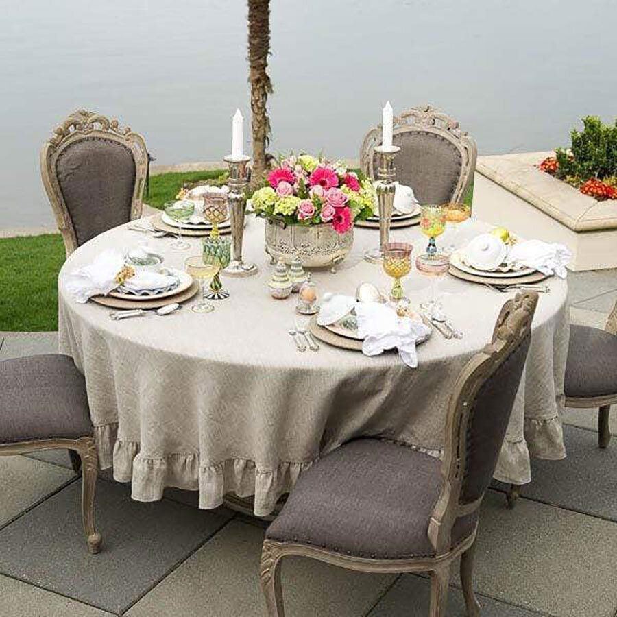 Crown Solid 90 Inch Round Linen Tablecloth Flax QQ210