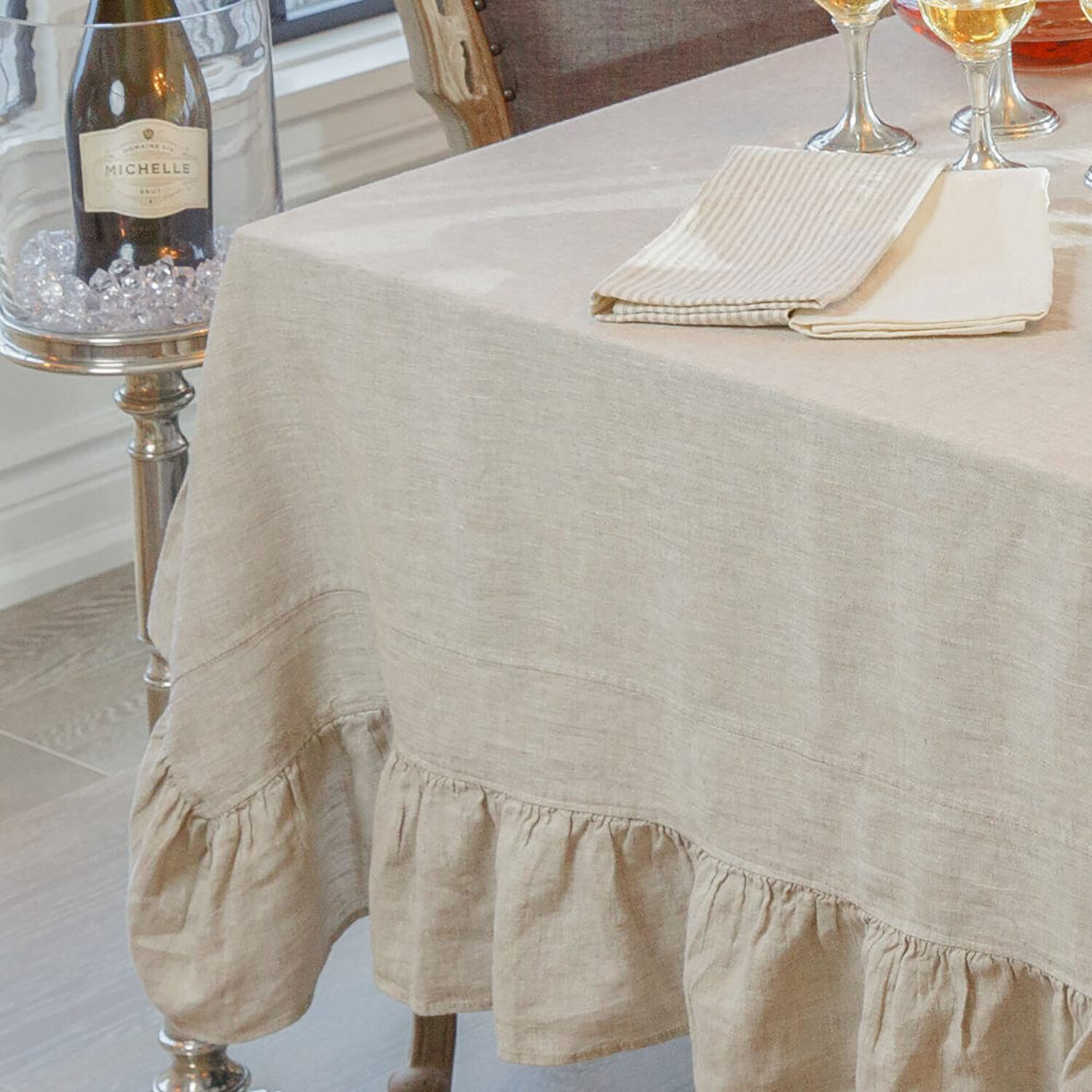 Crown Rectangular Linen Tablecloth with Ruffle Flax QQ230