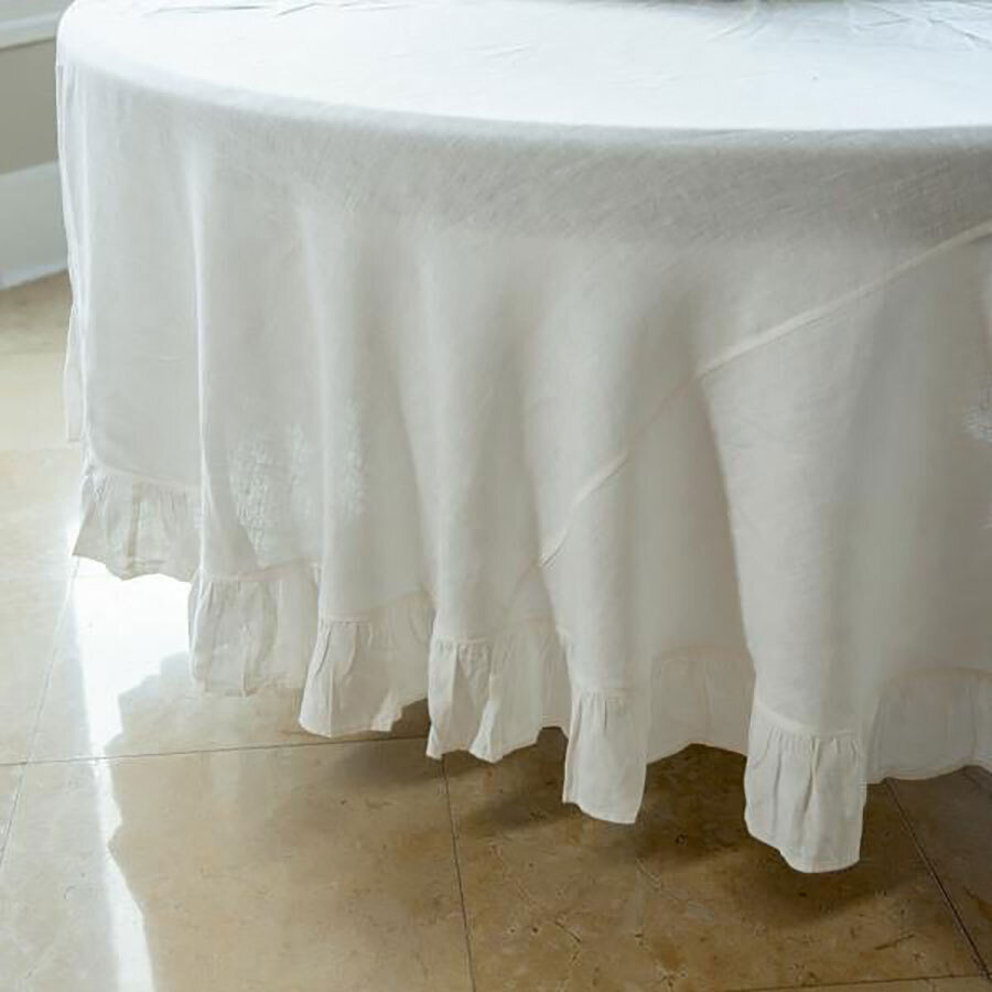 Crown Solid 90 Inch Round Linen Tablecloth Cream QQ650