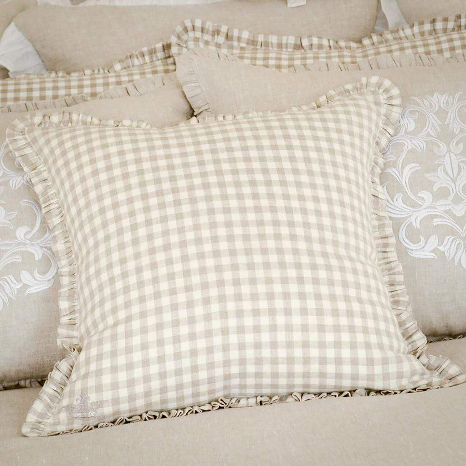 Crown Checkered Linen Throw Pillow Taupe PC920F