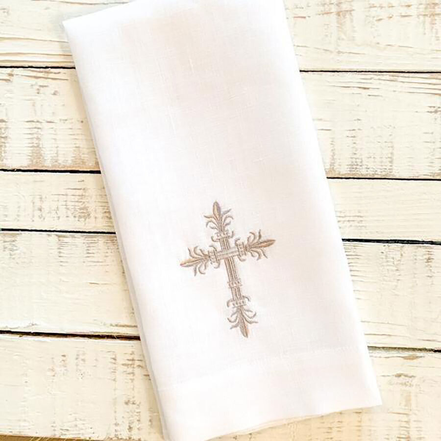 Crown Cross Linen Towel White Set of 4 T148