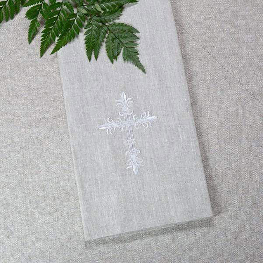 Crown Cross Linen Towel Flax White Set of 4 T212