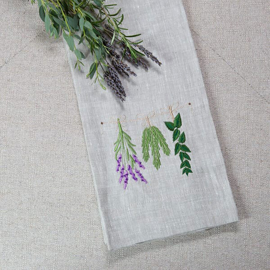 Crown Herbs Linen Towel Green Flax Set of 4 T227