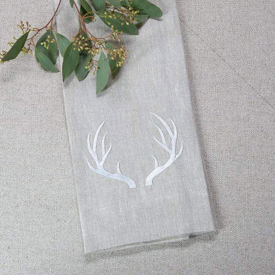 Crown Antlers Linen Towel Flax White Set of 4 T253