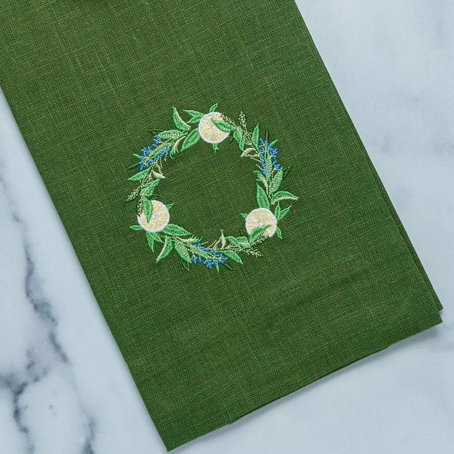 Crown Lemon Wreath Linen Towel Evergreen Set of 4 T316