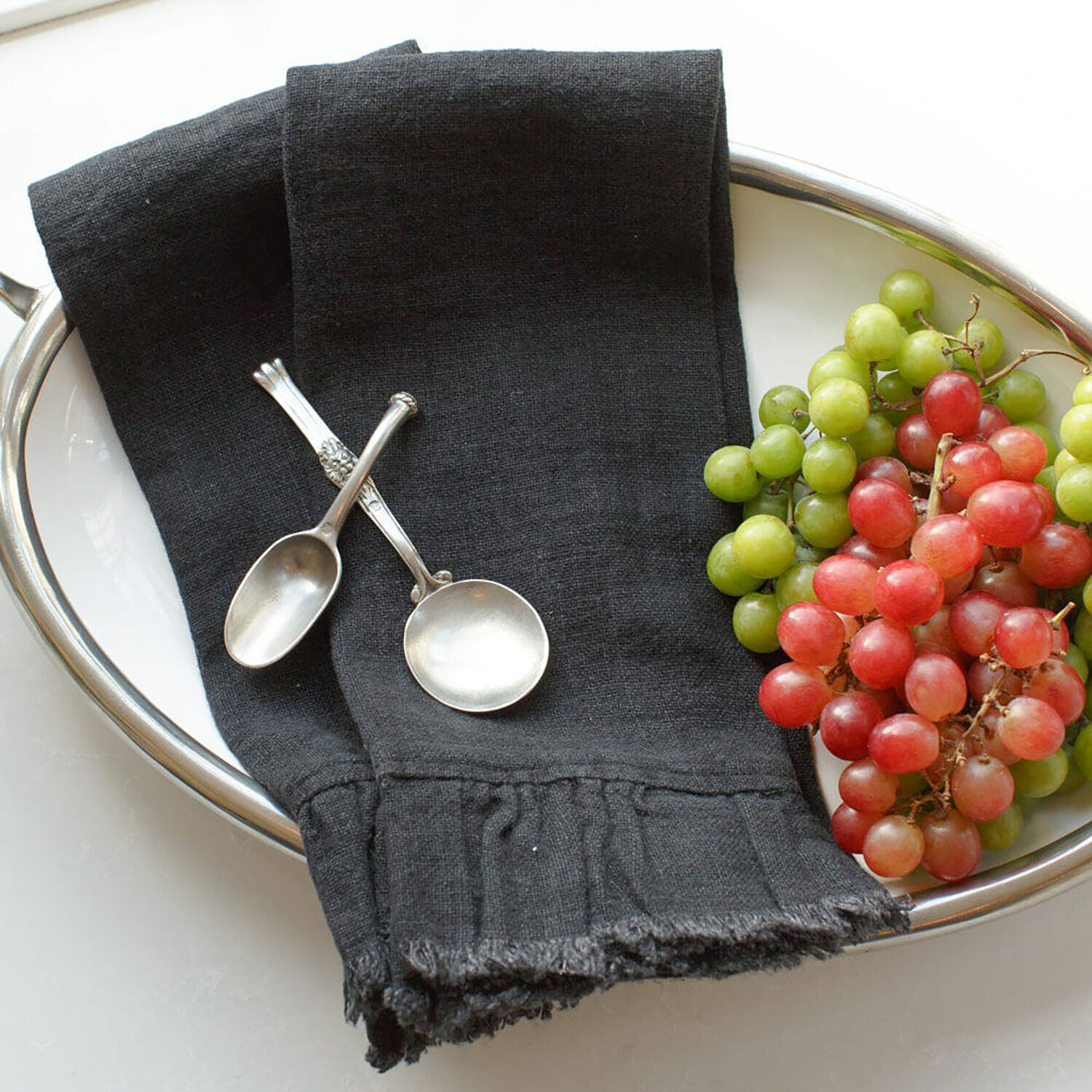 Crown Provence Tumbled Linen Towel Black Set of 4 T593