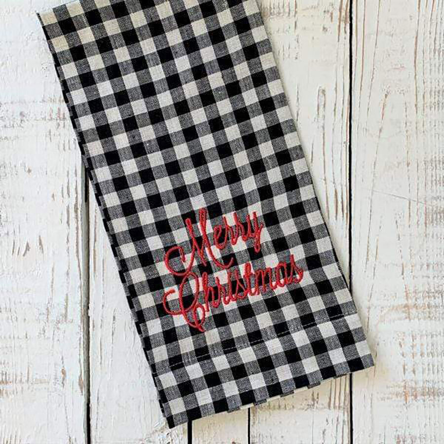 Crown Merry Christmas Checkered Linen Towel Black Set of 4 T965