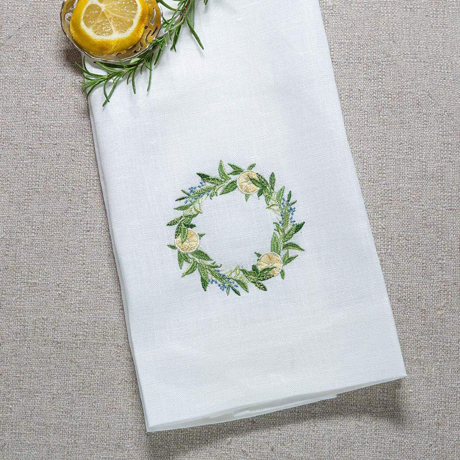 Crown Lemon Wreath Linen Towel White Set of 4 T1016