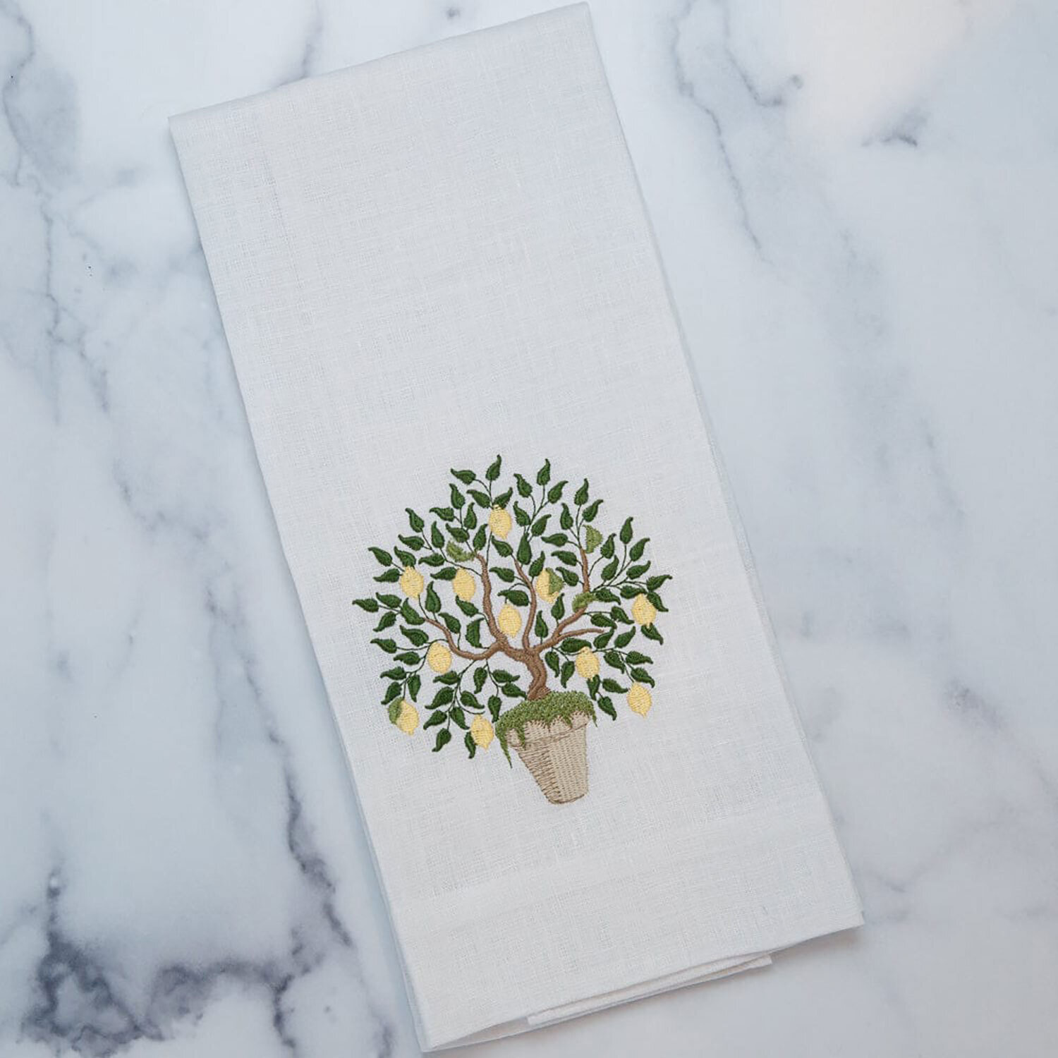 Crown Lemon Tree Linen Towel White Set of 4 T1024