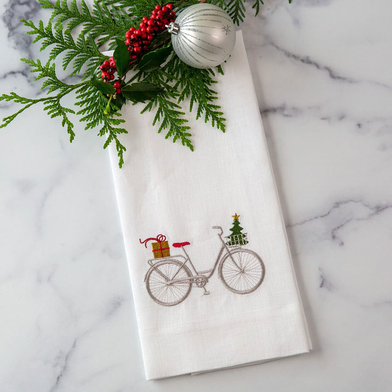 Crown Holiday Bicycle Linen Towel White Set of 4 T1027