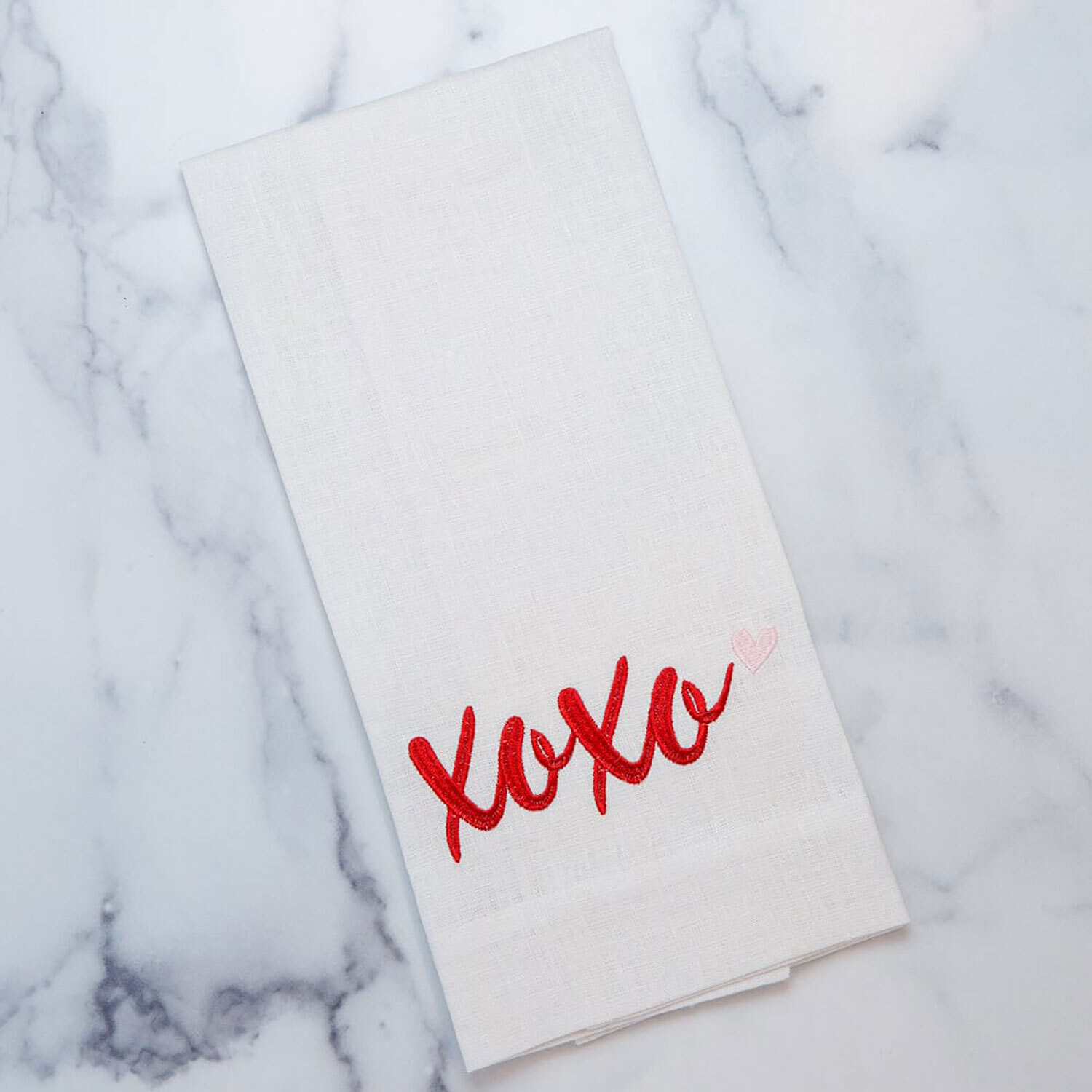 Crown XOXO Linen Towel White Pink Set of 4 T1029