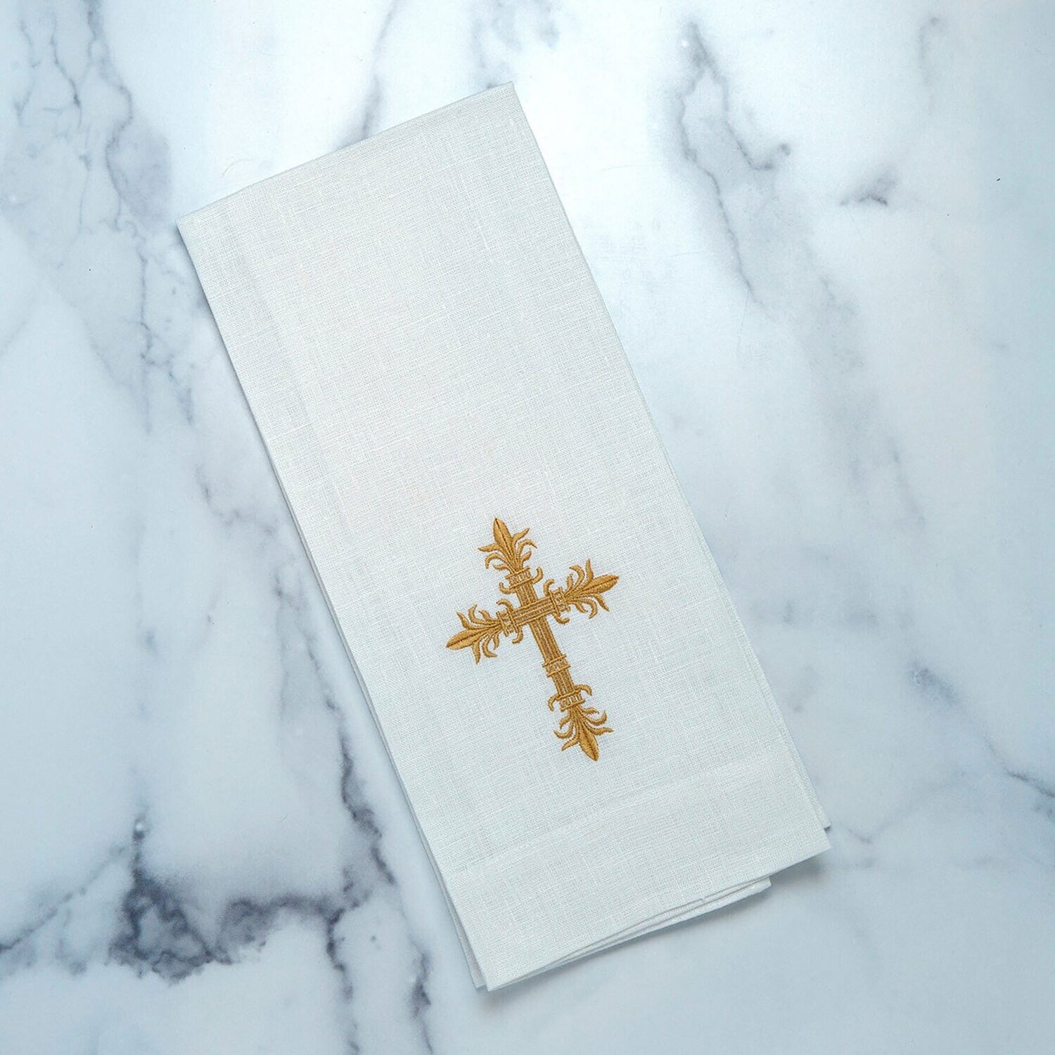 Crown Cross Linen Towel White Gold Set of 4 T1048