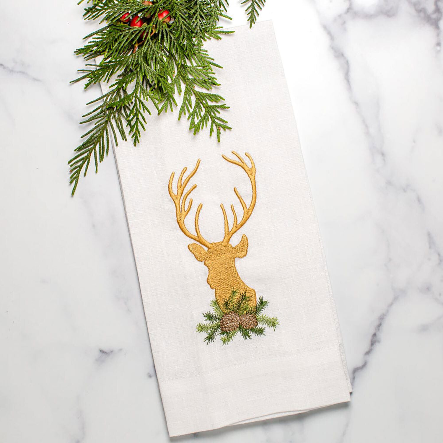 Crown Golden Stag Linen Towel White Set of 4 T1061