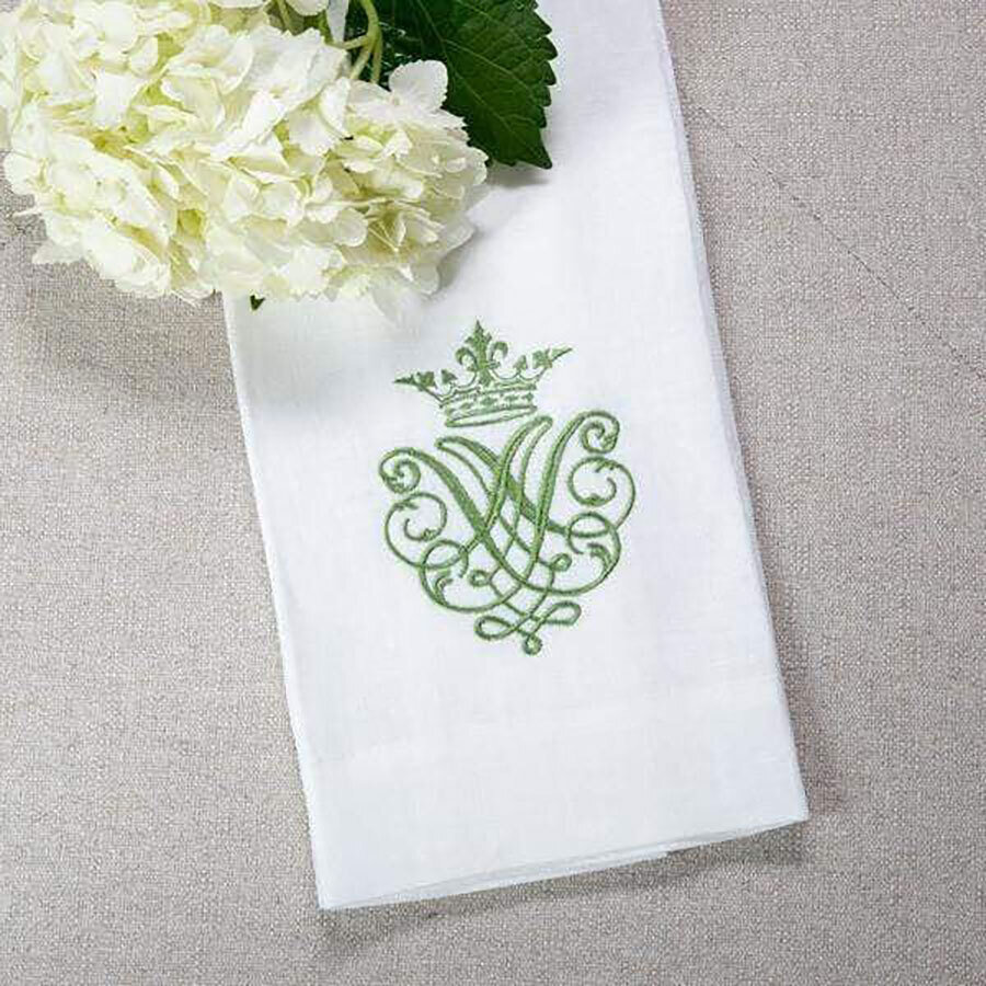 Crown Crest Linen Towel White Green Set of 4 T1122