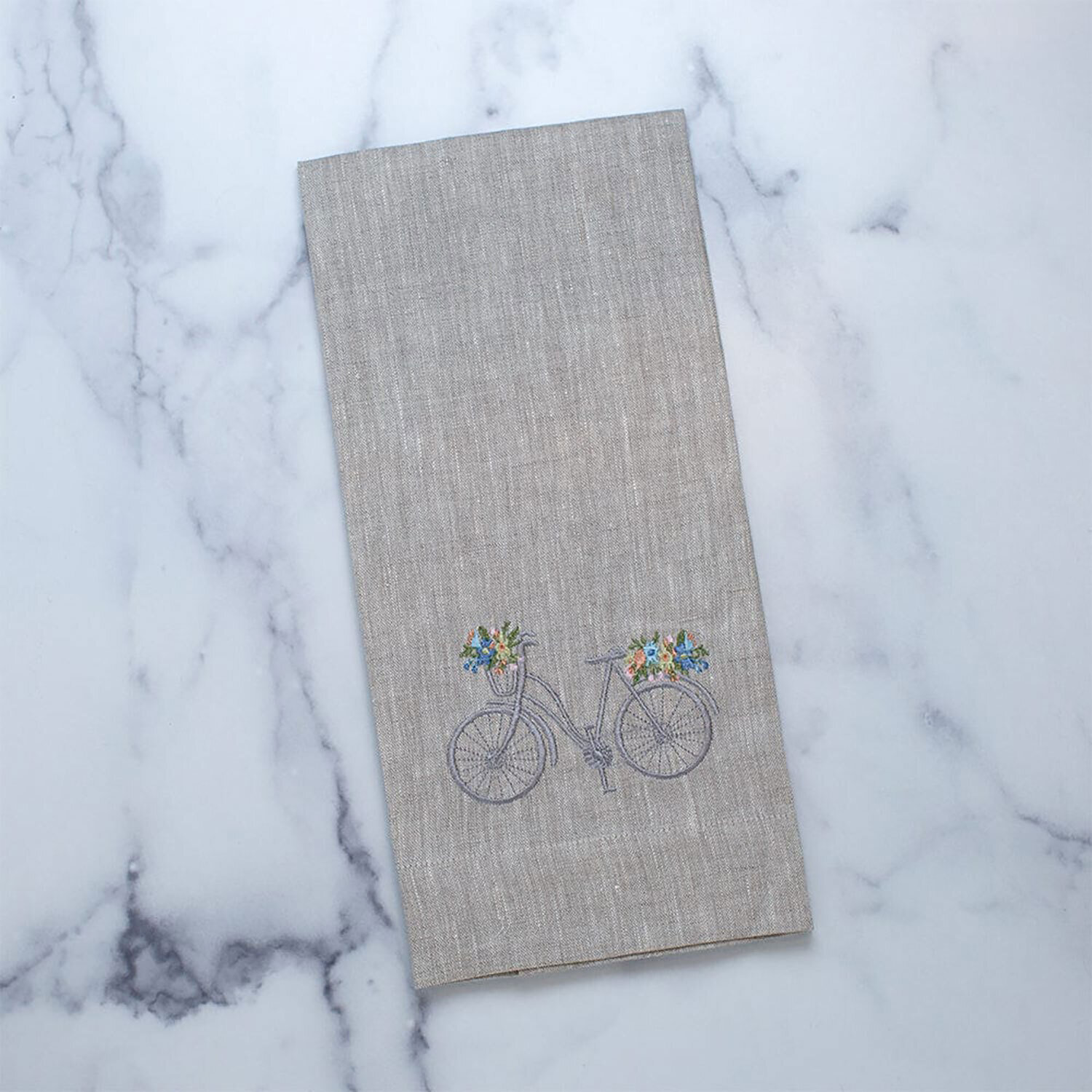 Crown Bicycle with Flowers Linen Towel Flax Set of 4 T2011