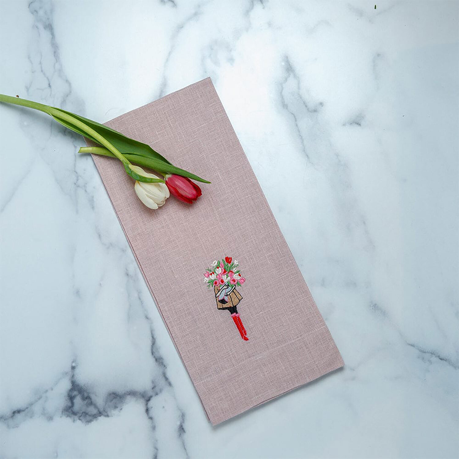 Crown Flower Girl Linen Towel Dusty Pink Set of 4 T7033