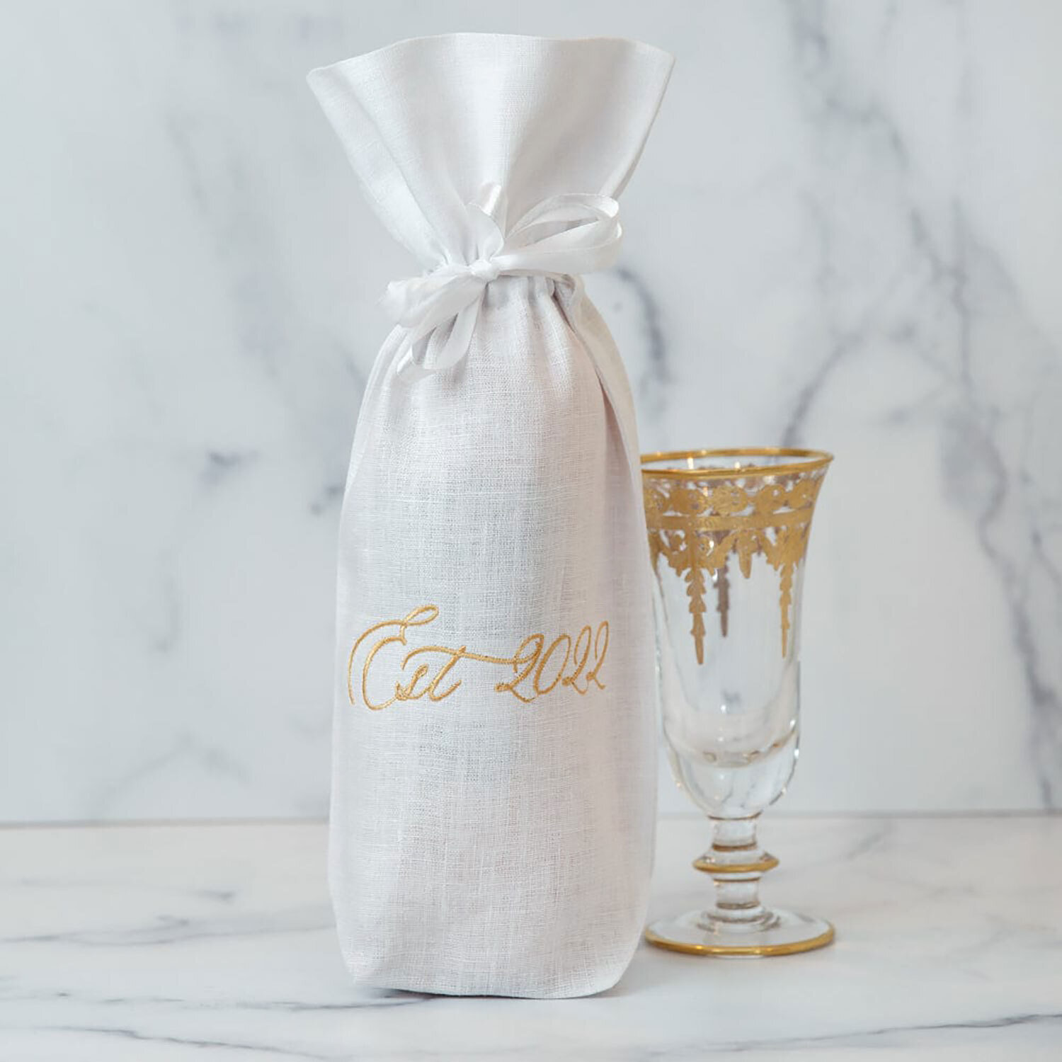 Crown Est. 2022 Linen Wine Bag White Gold Set of 4 W163