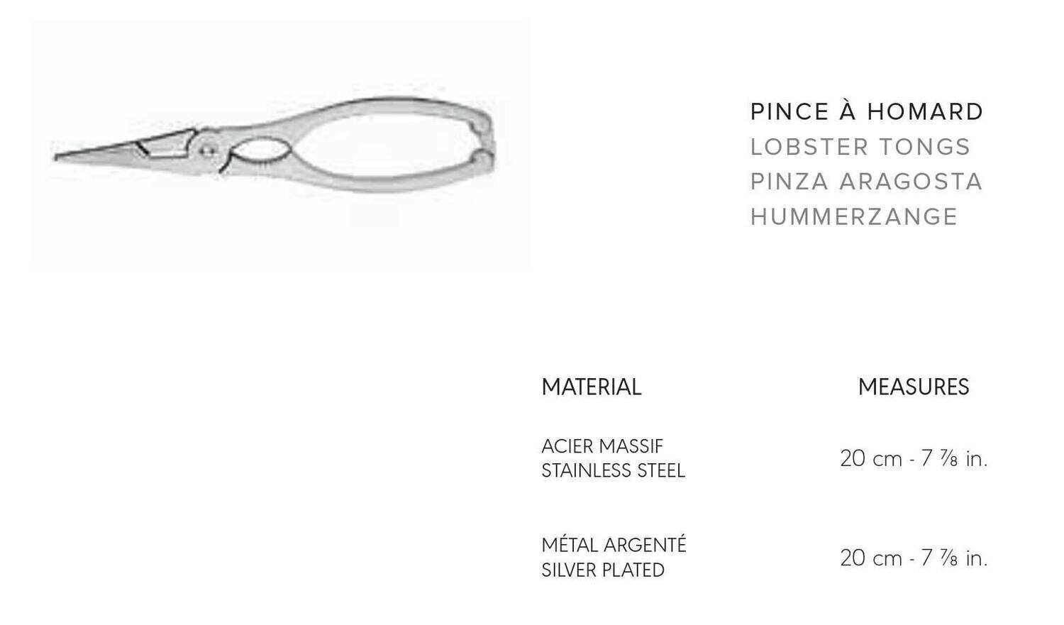 Ercuis Coverts Specifiques Lobster Tong Stainless Steel F650990-Z9, MPN: F650990-Z9, 8014808125829