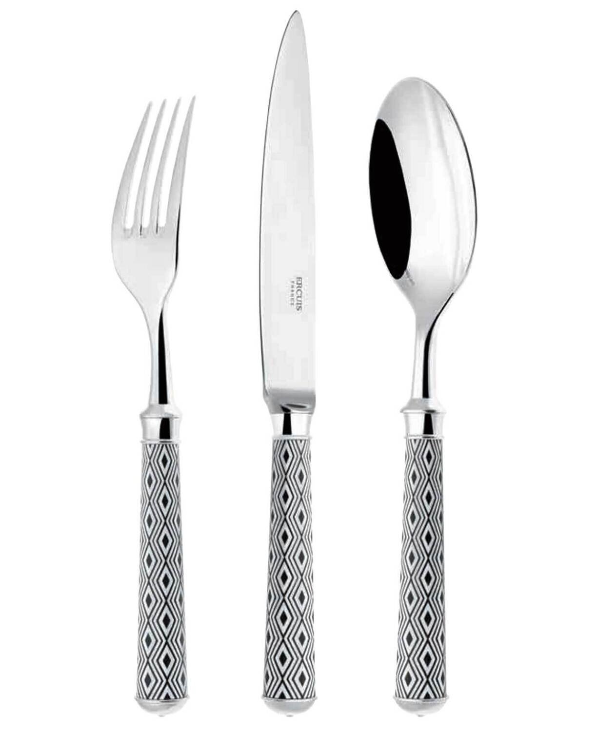 Ercuis Arlequin Beige Grey Dinner Fork 8.375 Inch Silver Plated F600544-02