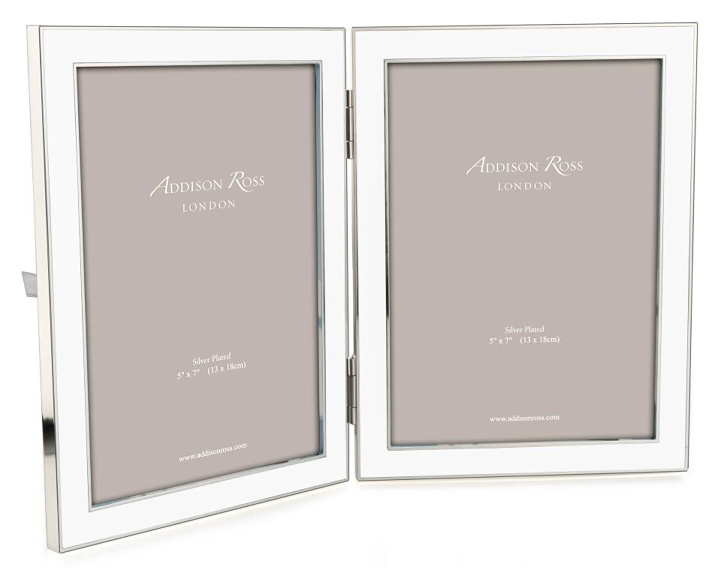 Addison Ross 5 x 7 Inch 15mm Double Enamel White Picture Frame Silver Plate FR1111