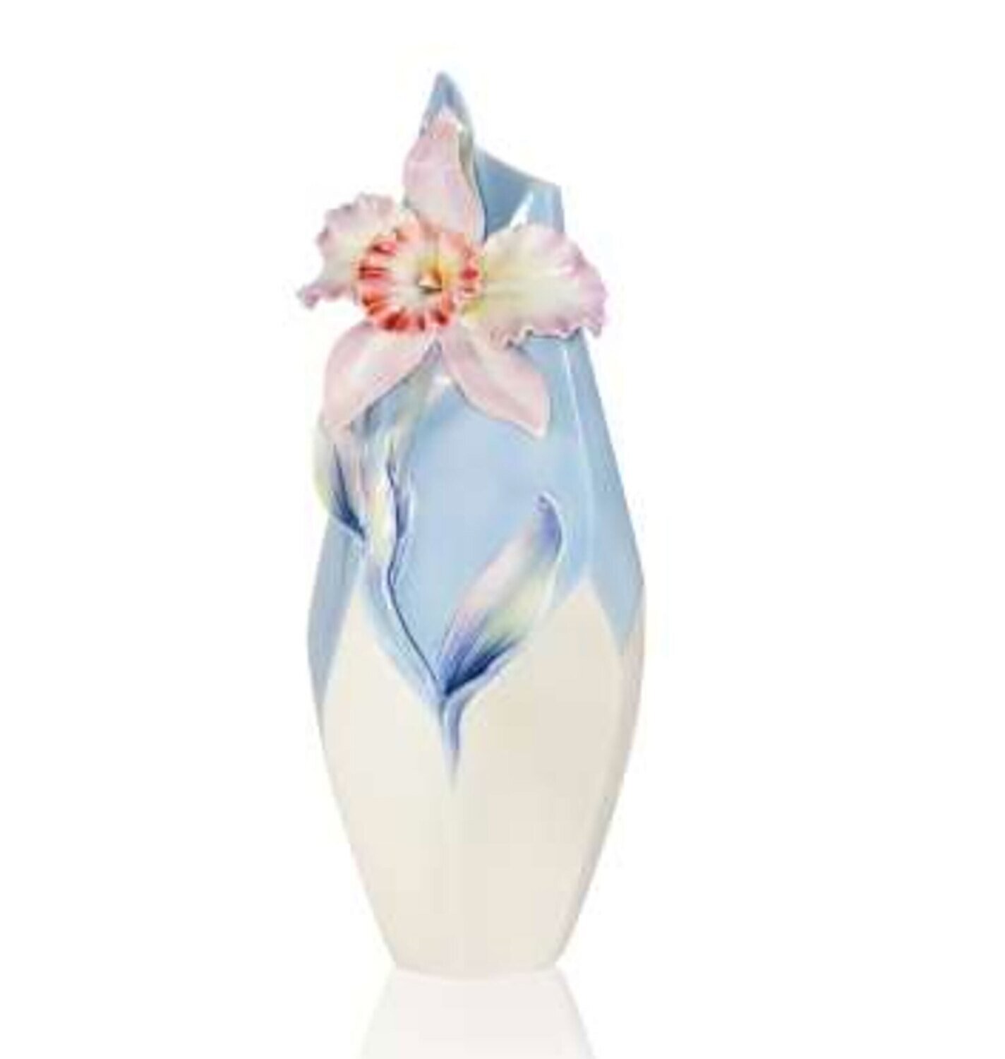 Franz Porcelain King Of The Orchid Cattleya Design Sculptured Porcelain Vase FZ03905