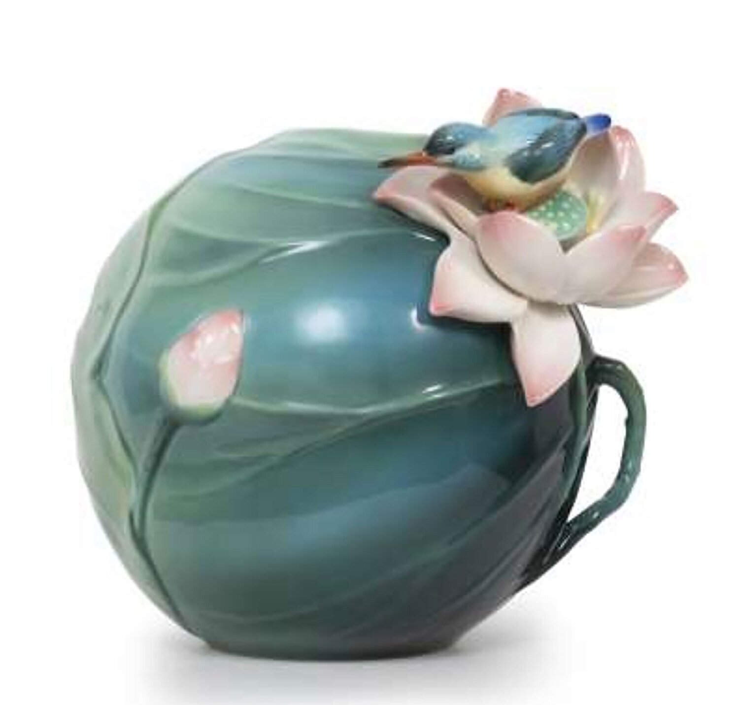 Franz Porcelain Abundant Blossom Lotus And Kingfisher Design Sculptured Porcelain Vase FZ03946