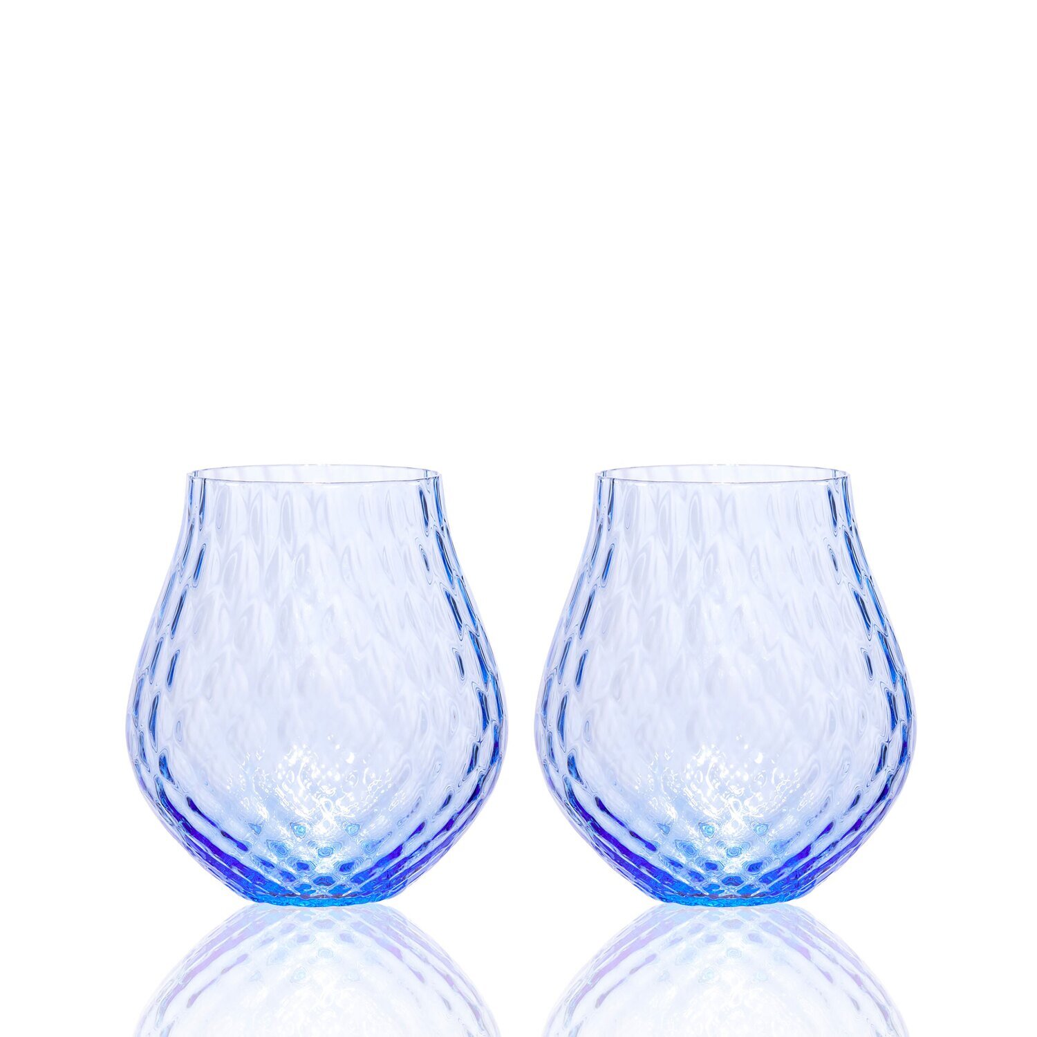 Caskata Phoebe Tulip Stemless Wine Glasses Set of 2 Cobalt GL-OPHBNOSTEM-800