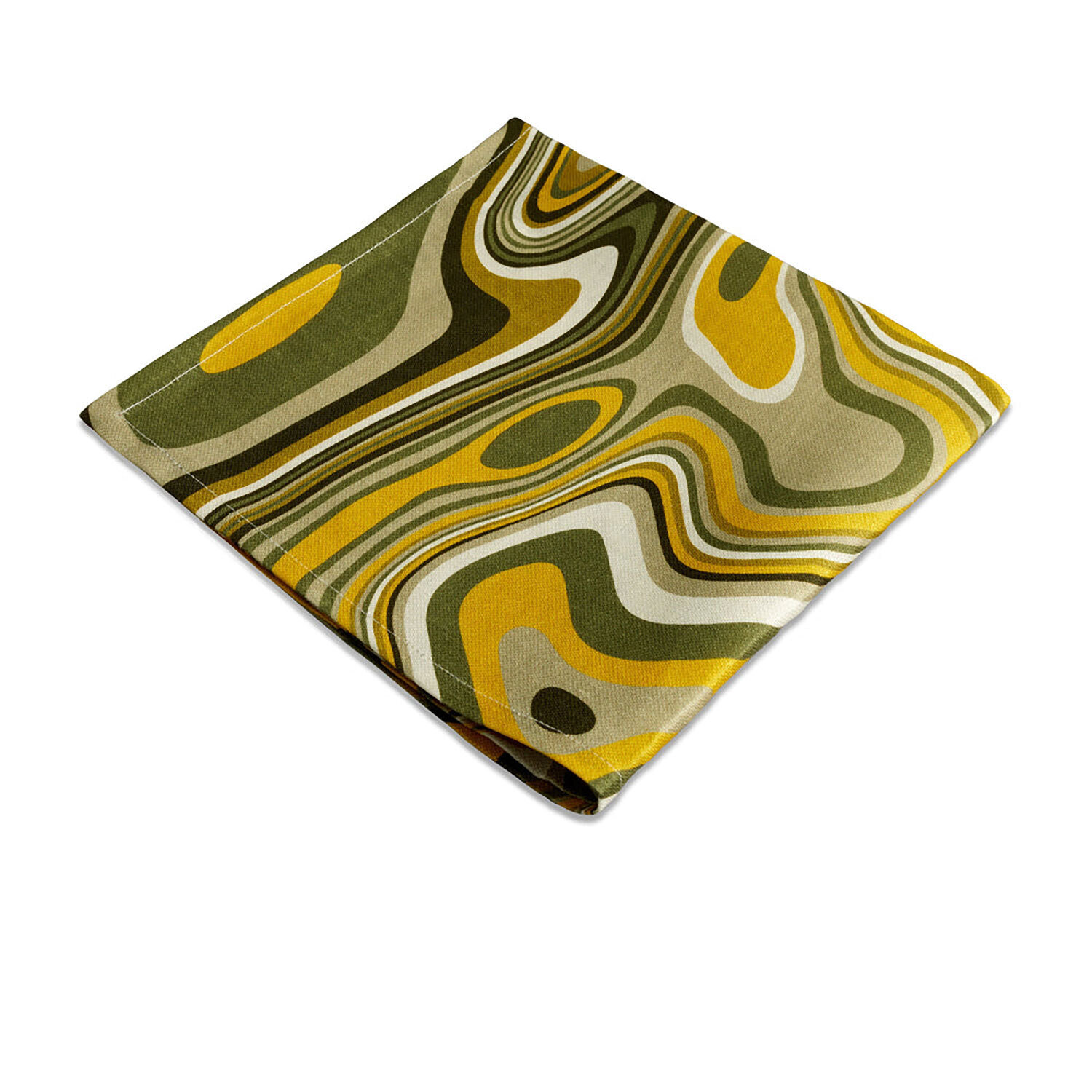 L'Objet Linen Napkin 20x20 Inch Set of 4 Waves Green Yellow LN6111