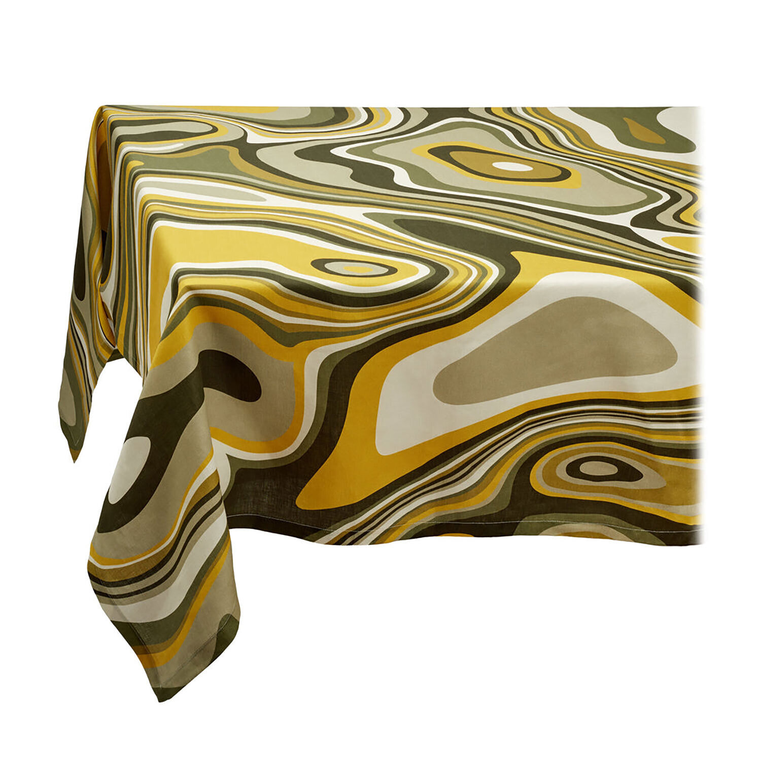 L'Objet Linen Tablecloth 70x126 Inch Waves Green Yellow LN6121
