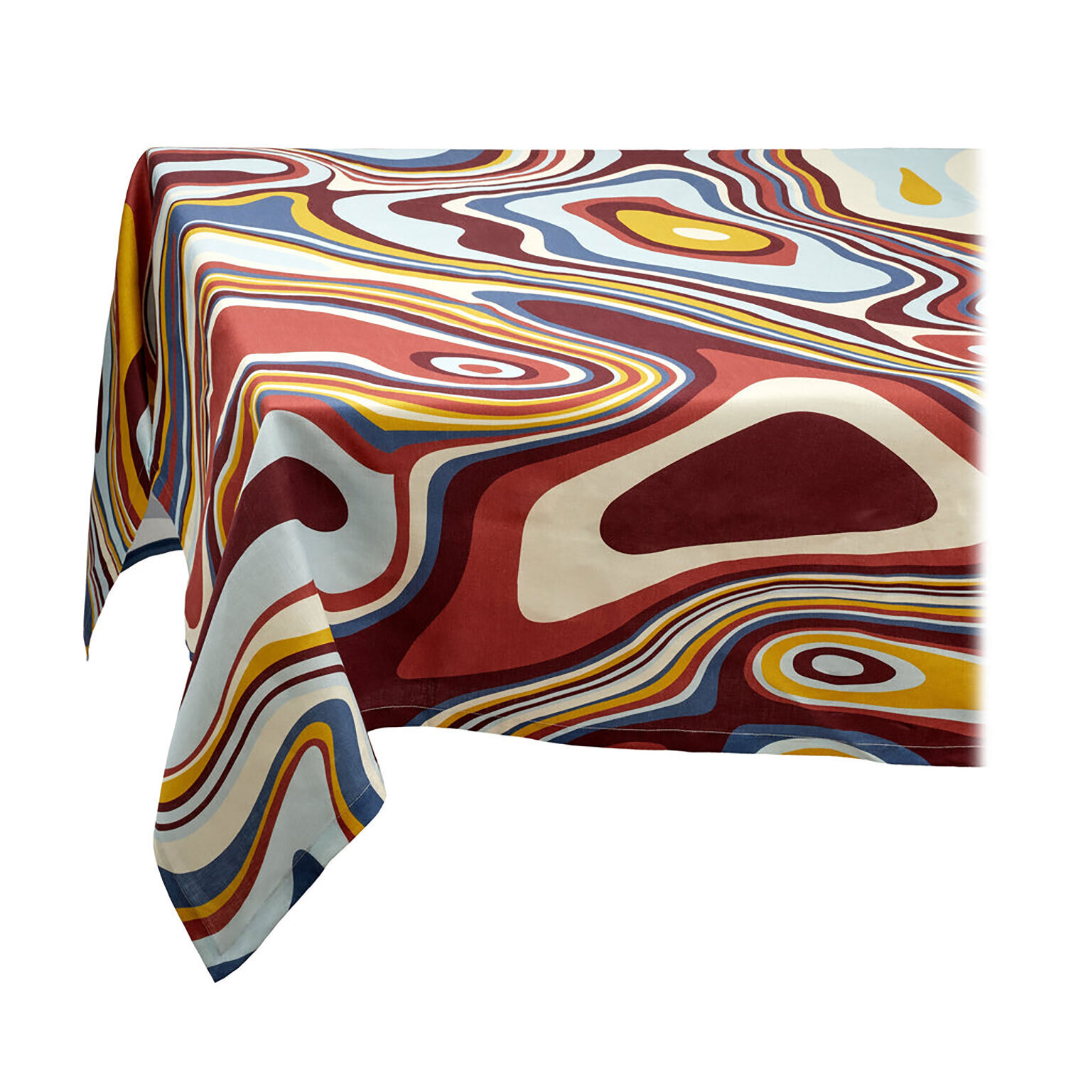 L'Objet Linen Tablecloth 70x90 Inch Waves Multi Color LN6220