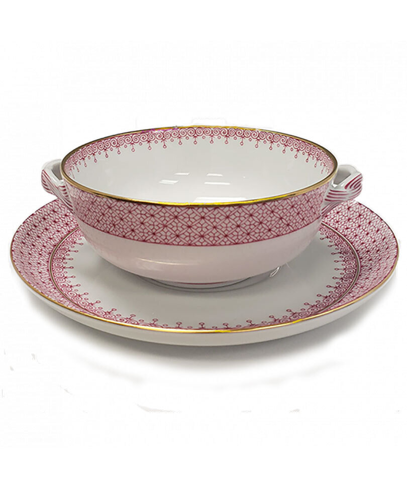 Mottahedeh Pink Lace Cream Soup &amp; Saucer S1255, MPN: S1255,