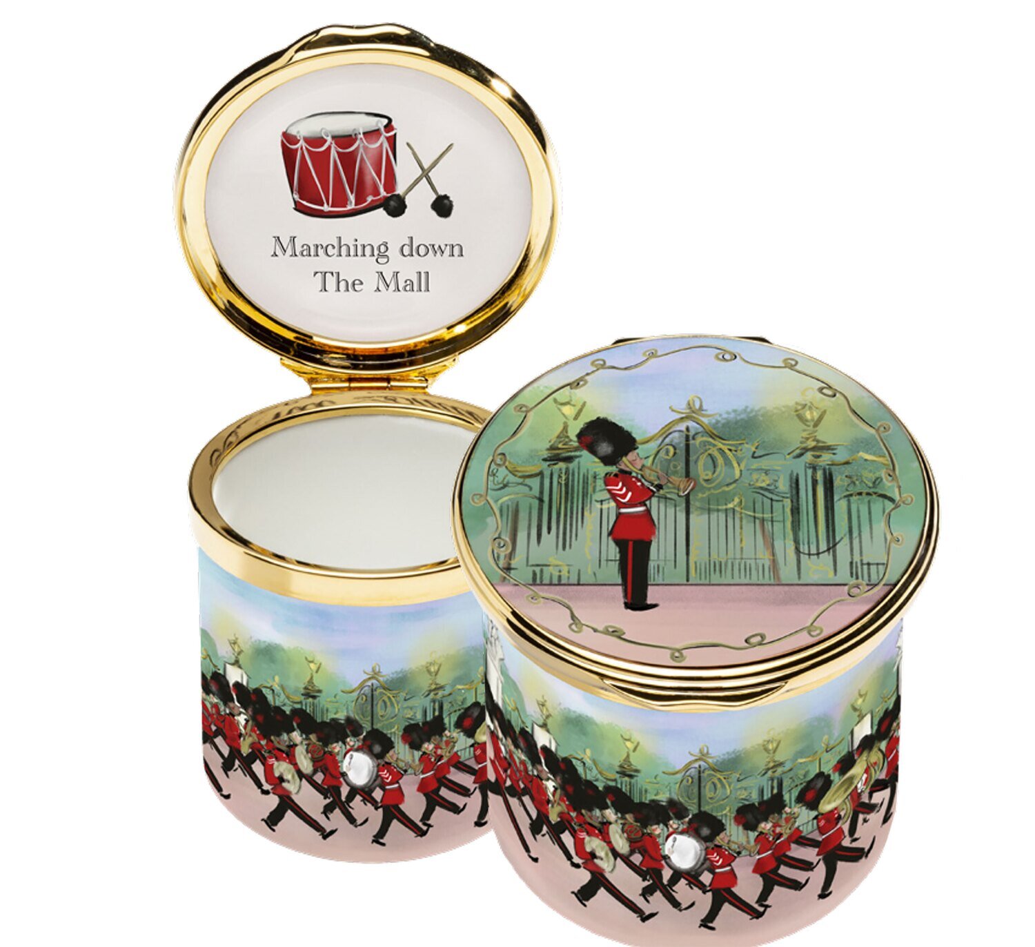 Halcyon Days TR Marching Down the Mall Tall Enamel Box ENTMM0101G, MPN: ENTMM0101G,