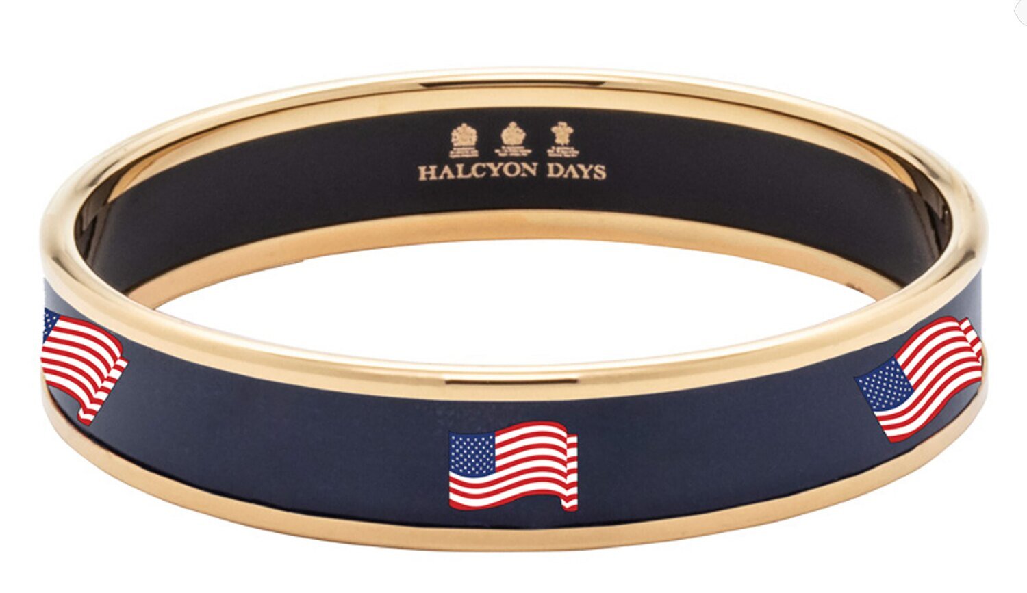 Halcyon Days 1cm The Stars &amp; Stripes Navy Gold Medium Bangle Bracelet PBTSS1110GM, MPN: PBTSS1110GM,