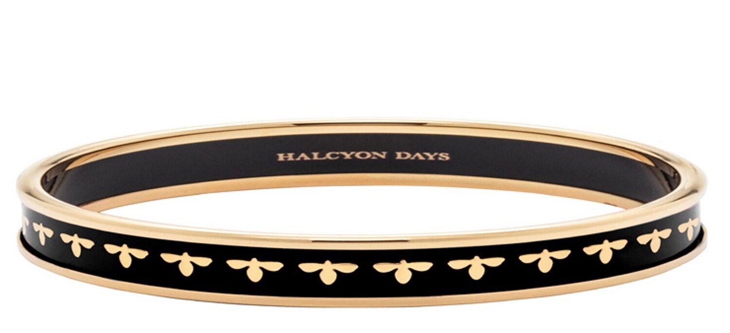 Halcyon Days 6mm Bee Black Gold Small Bangle Bracelet PBBEE0206GS