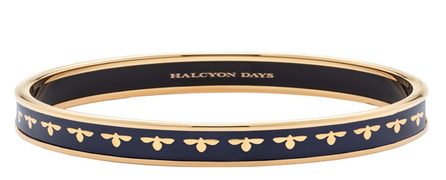 Halcyon Days 6mm Bee Navy Gold Medium Bangle Bracelet PBBEE1106GM, MPN: PBBEE1106GM,