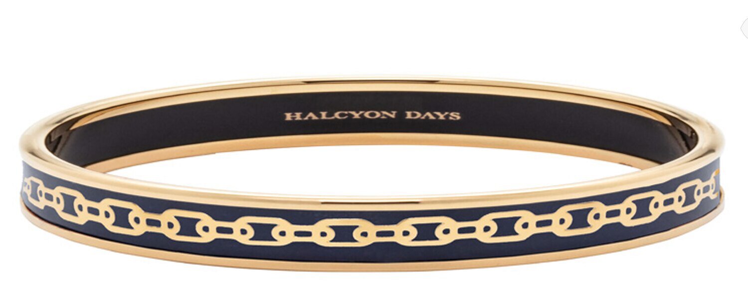 Halcyon Days 6mm Chain Navy Gold Small Bangle Bracelet PBCHA1106GS, MPN: PBCHA1106GS,