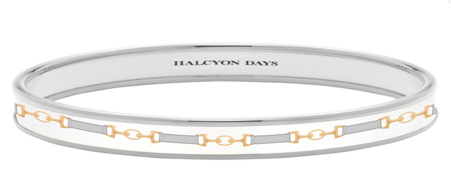 Halcyon Days 6mm Bridle Cream Palladium Small Bangle Bracelet PBBRD0406PS