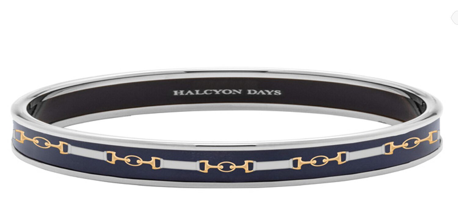 Halcyon Days 6mm Bridle Navy Palladium Medium Bangle Bracelet PBBRD1106PM