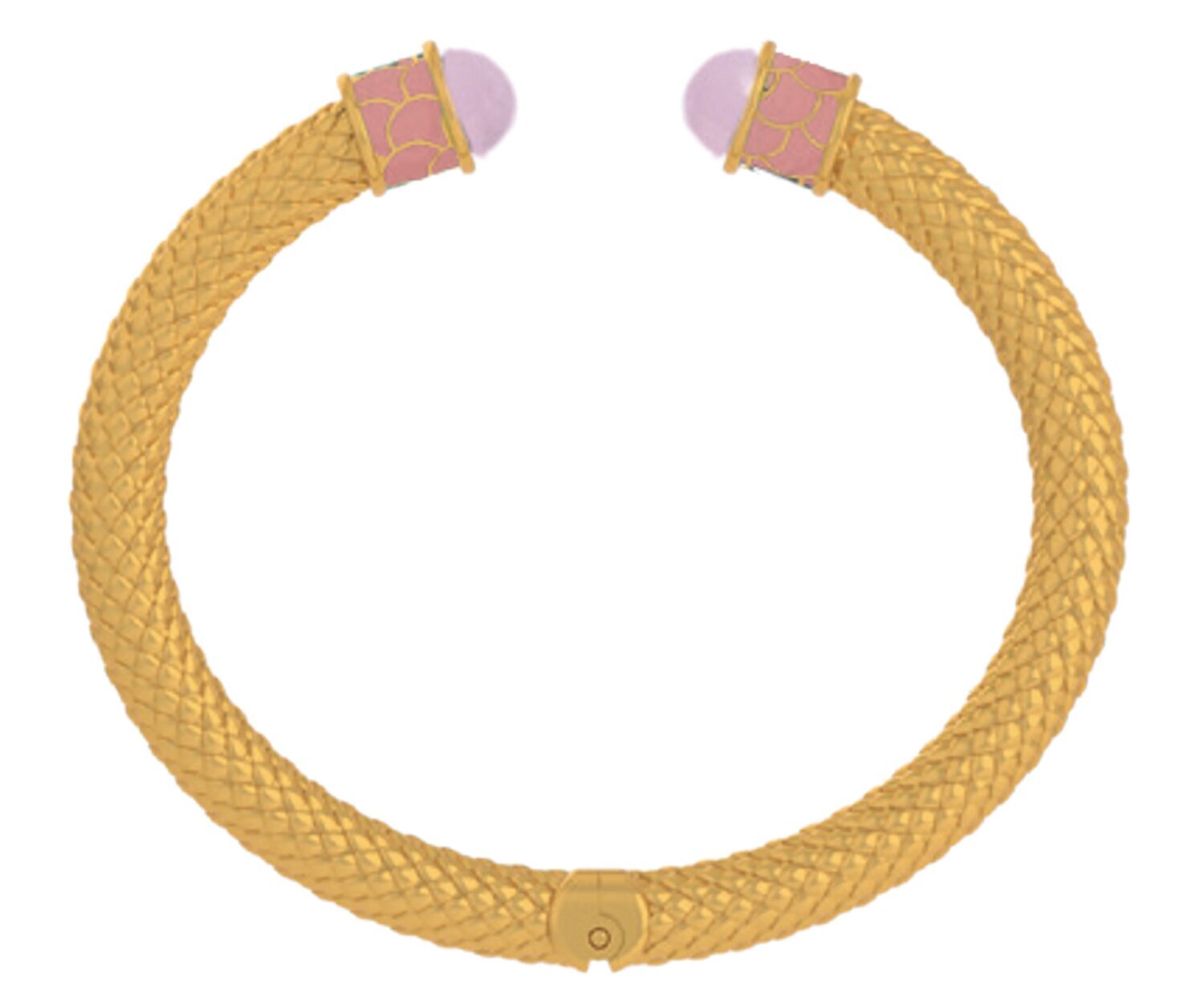 Halcyon Days Minoan Rose Quartz Jewel Gold Hinged Torque Bangle Bracelet BRMIN26SHTG