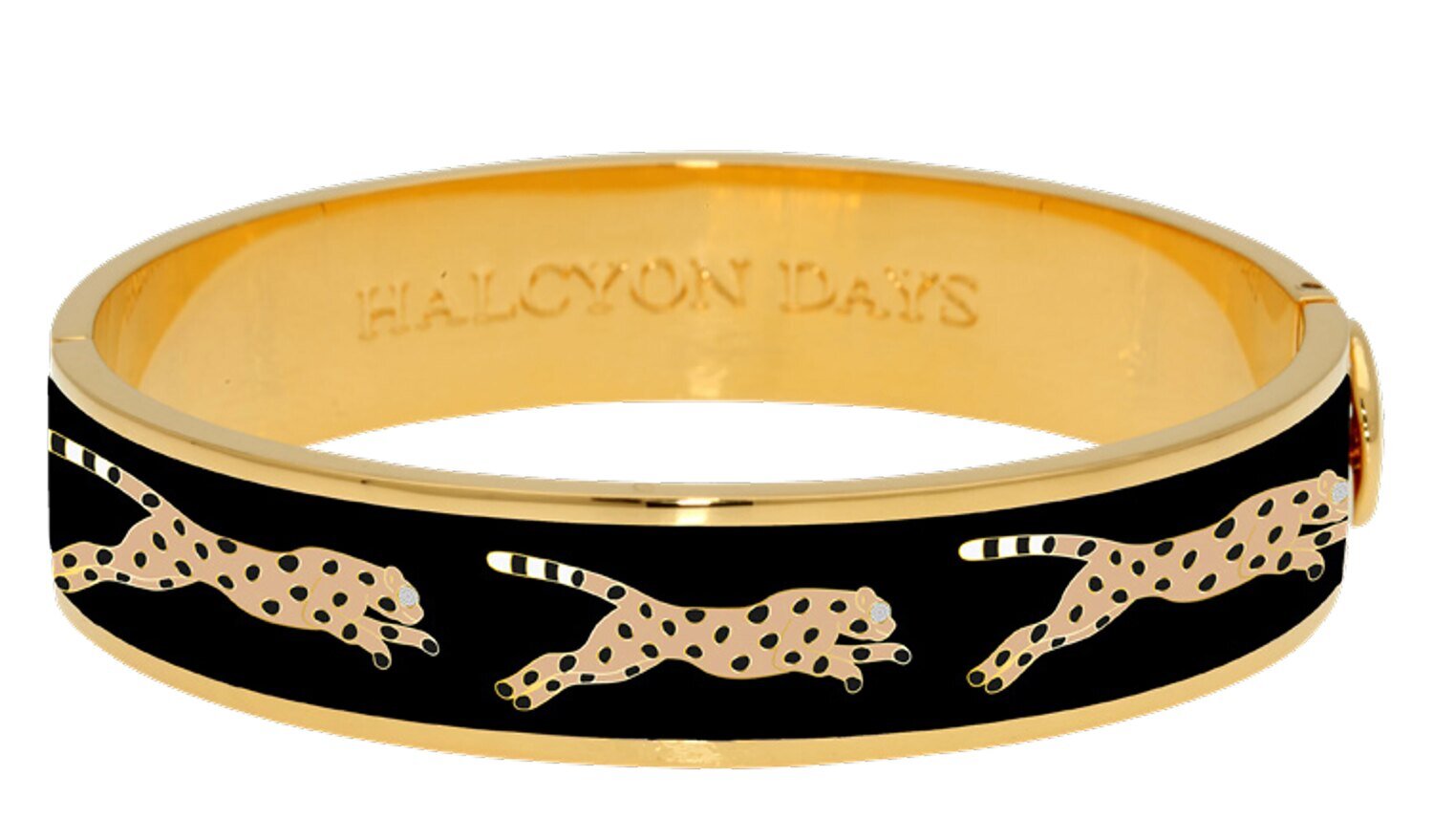 Halcyon Days 13mm Leopard Black Gold Hinged Bangle Bracelet HBLEO0213G