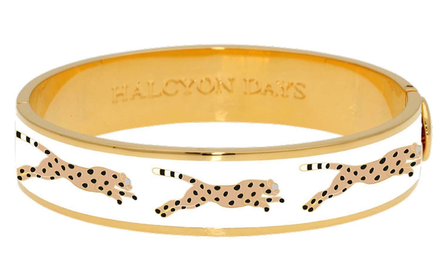 Halcyon Days 13mm Leopard Cream Gold Hinged Bangle Bracelet HBLEO0513G
