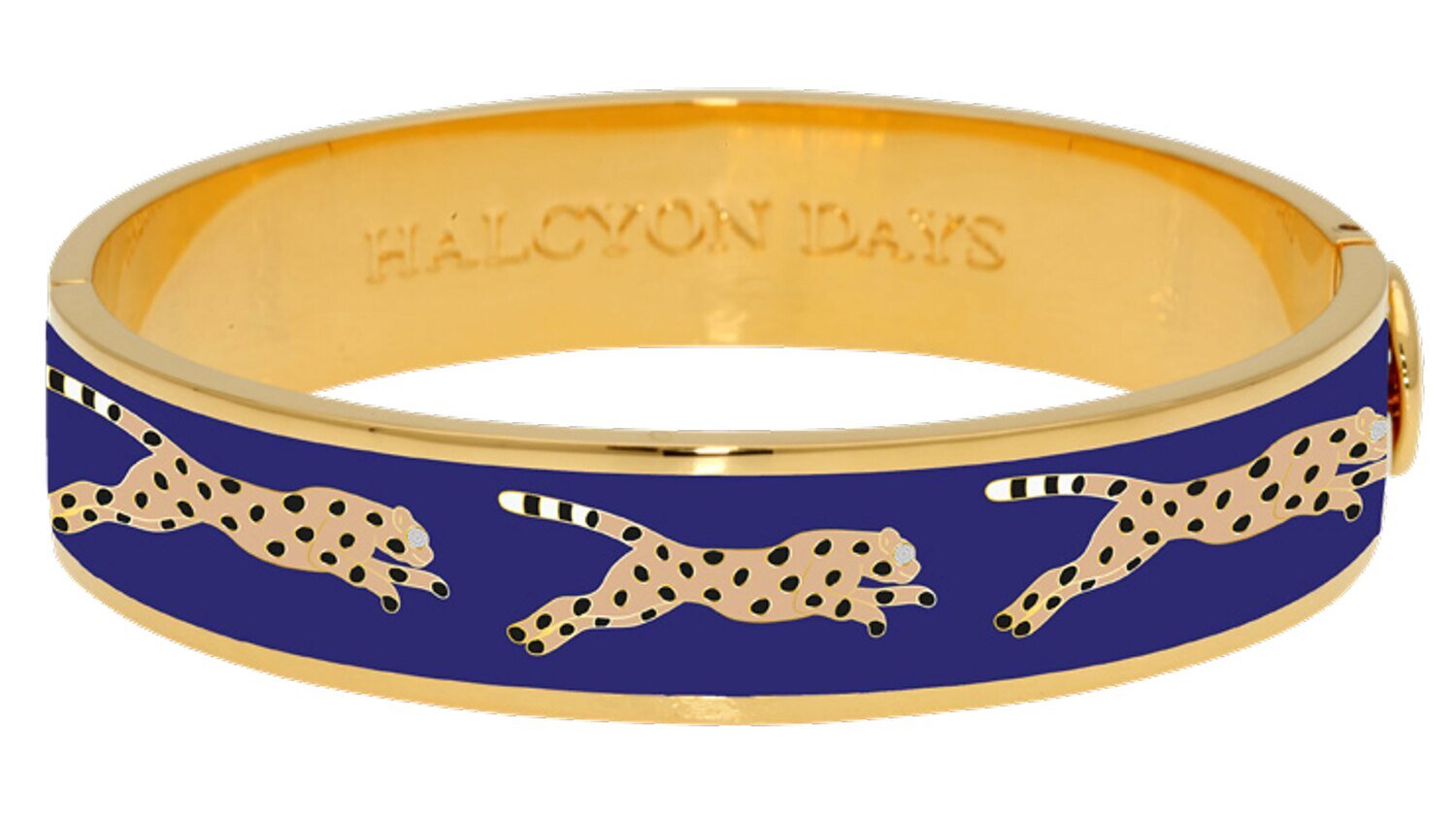 Halcyon Days 13mm Leopard Deep Cobalt Gold Hinged Bangle Bracelet HBLEO1813G